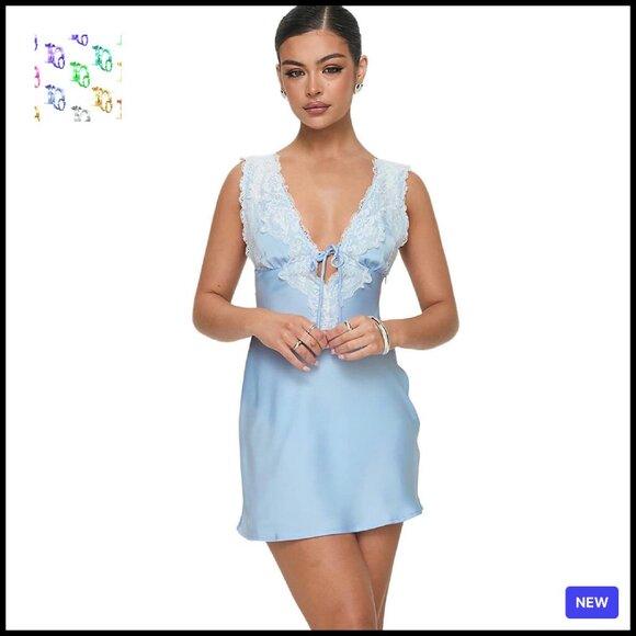 Satin Mini Dress Elegant V-Neck Y2K Chic Evening Party Wear Adjustable